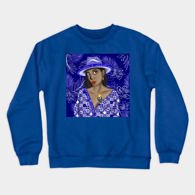 panama girl the muse with talavera pattern in ecopop style Crewneck Sweatshirt by jorge_lebeau